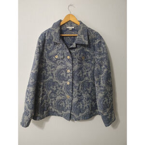 Women's REBECCA MALONE Blue Gray Floral Paisley Cotton/Poly Jacket 2X